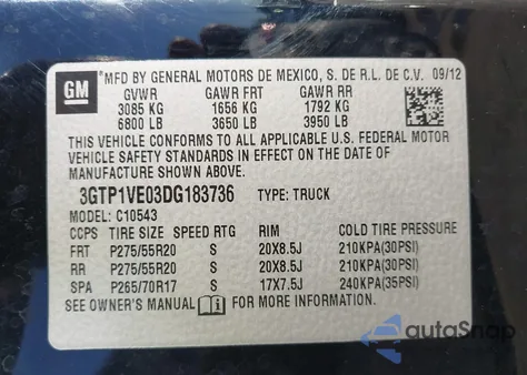 2013 GMC Sierra 1500 Sle z USA, uszkodzony, nr VIN 3GTP1VE03DG183736